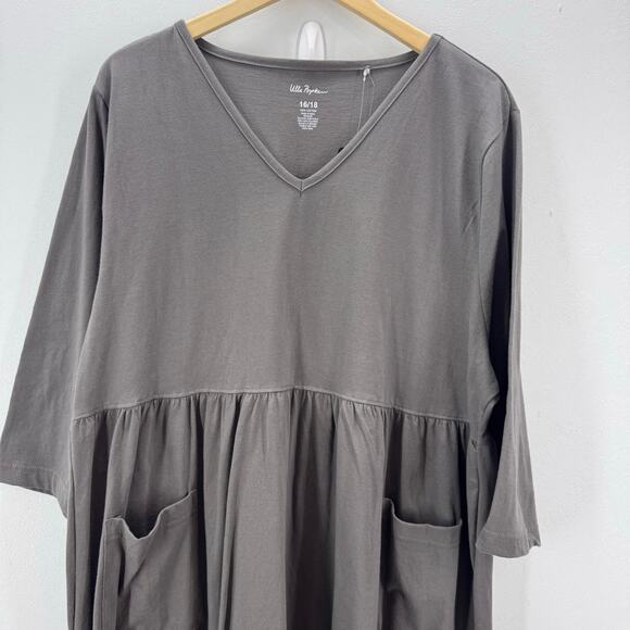 NWT Ulla Popken V-Neck Empire Cotton A-line Dress Plus 16/18 Basic Minimalist - Picture 3 of 7